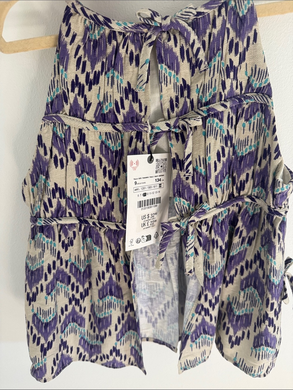 Zara Purple Teal Printed Tie-Front Jumpsuit